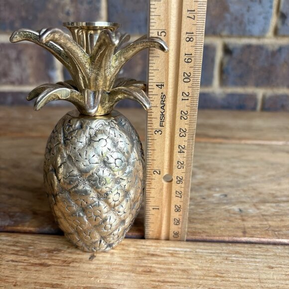 Vintage MCM Solid Brass Pineapple Candlestick Holders Set Of 2 - Picture 10 of 11